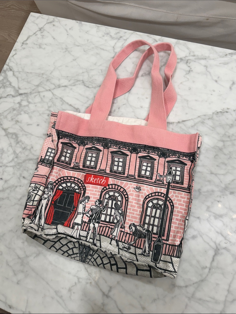 Pink Illustrated Tote Bag with 'sketch' Logo